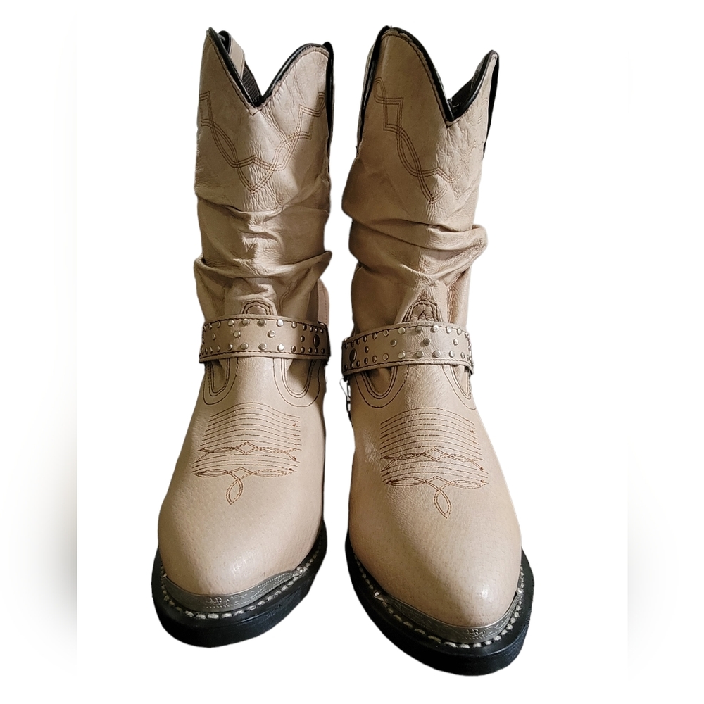 Shyanne tan leather western cowboy boots studded chain straps 9 women’s
